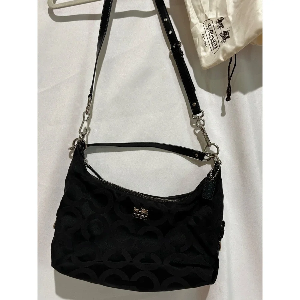 Coach Madison Black Logo Signature Jacquard Hobo Crossbody Purse Bag 18801M Y2K